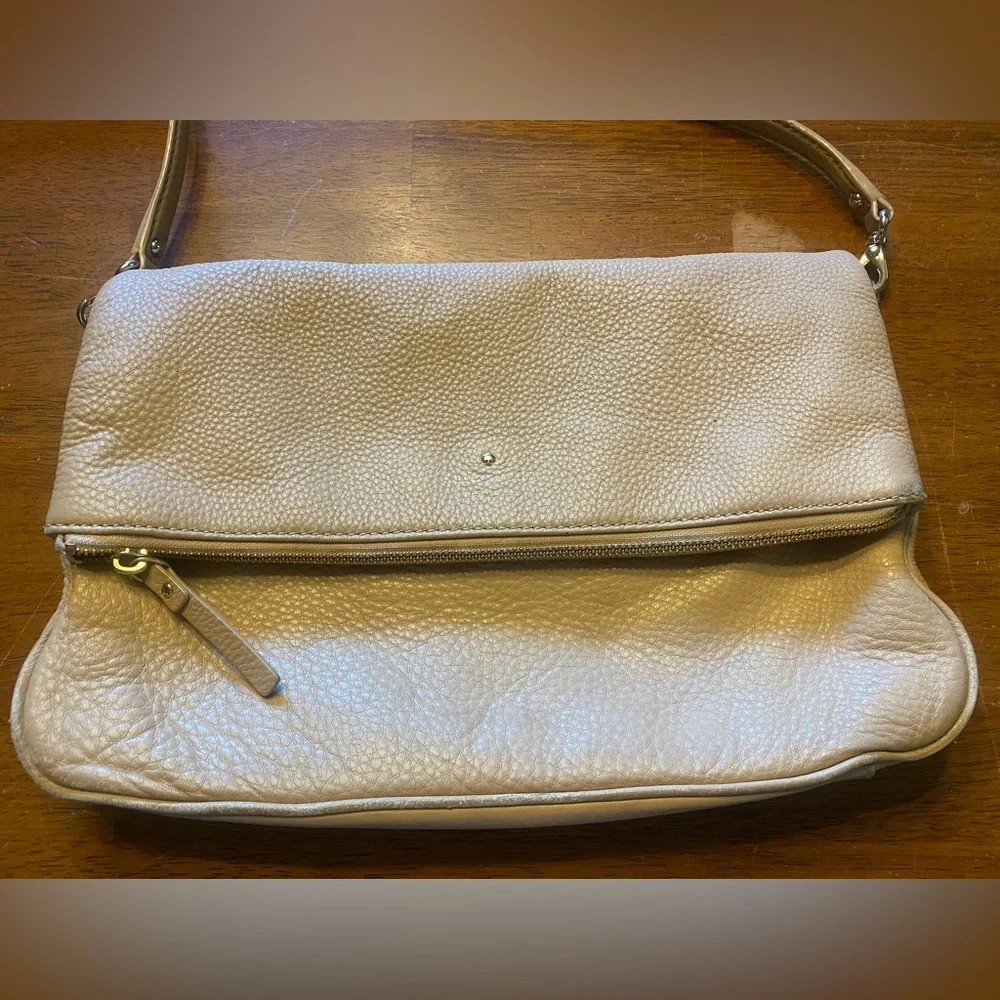 VTG kate spade Light Beige Fold-Over Pebbled Leather Crossbody